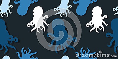 Octopus silhouettes seamless pattern abstract design Vector Illustration